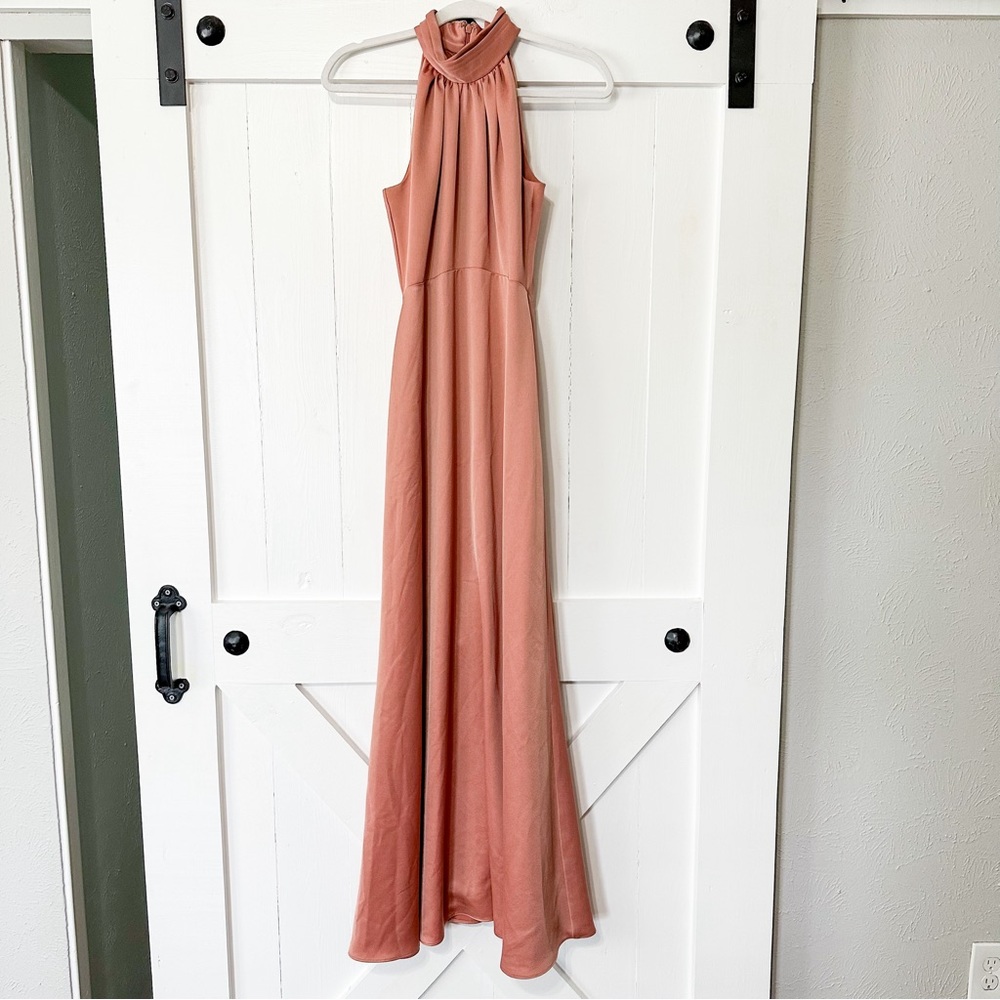 Anthropologie x Sachin + Babi Esme Gown Satin Charmeuse Pink Halter Maxi Size 2 - Picture 2 of 9